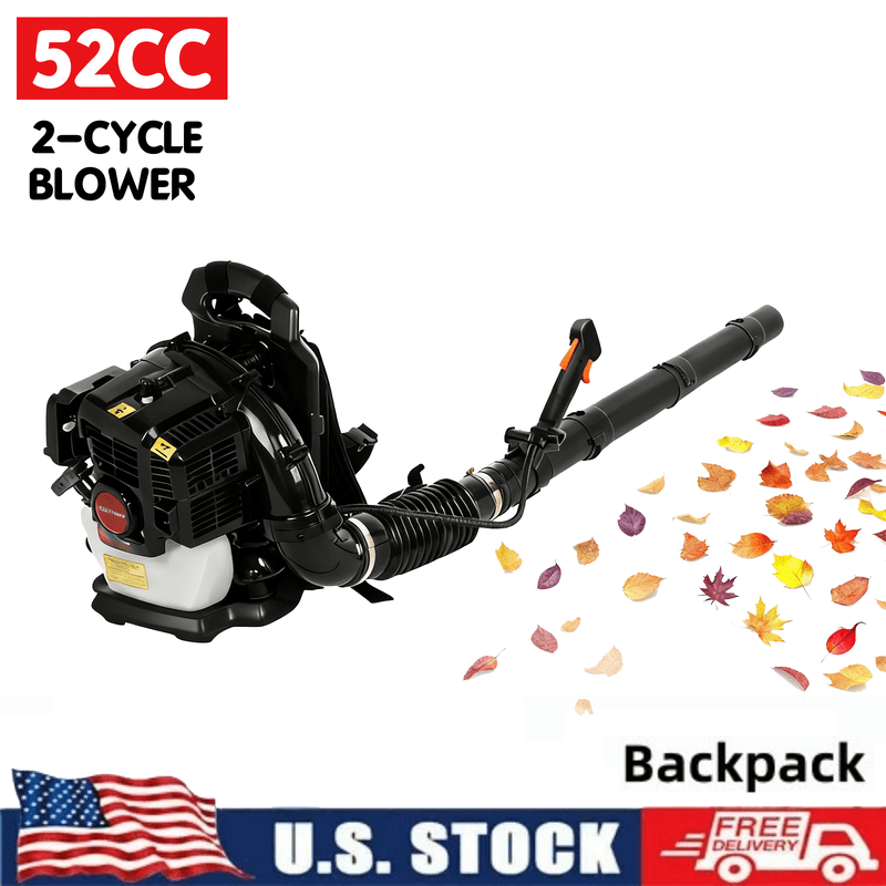 52CC Backpack Gas Powered Leaf Blower, Commercial 550 CFM 1.7 HP 2 Stroke Powerful Lightweight Gasoline Grass Lawn Blower with Harness Air-Cooled & Fuel Tank for Yard Lawn Care, Snow Removal