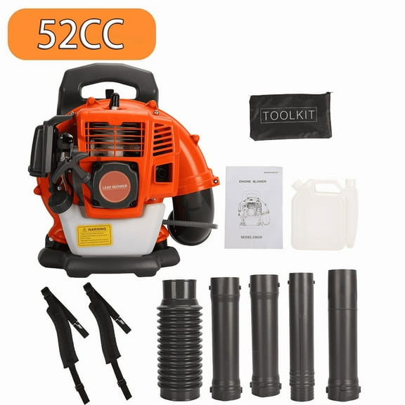 52CC Backpack Gas Powered Leaf Blower, Commercial 550CFM 1.7HP 2-Stroke Powerful Lightweight Gasoline Grass Lawn Blower with Harness Air-Cooled & Fuel Tank for Yard Lawn Care, Snow Removal
