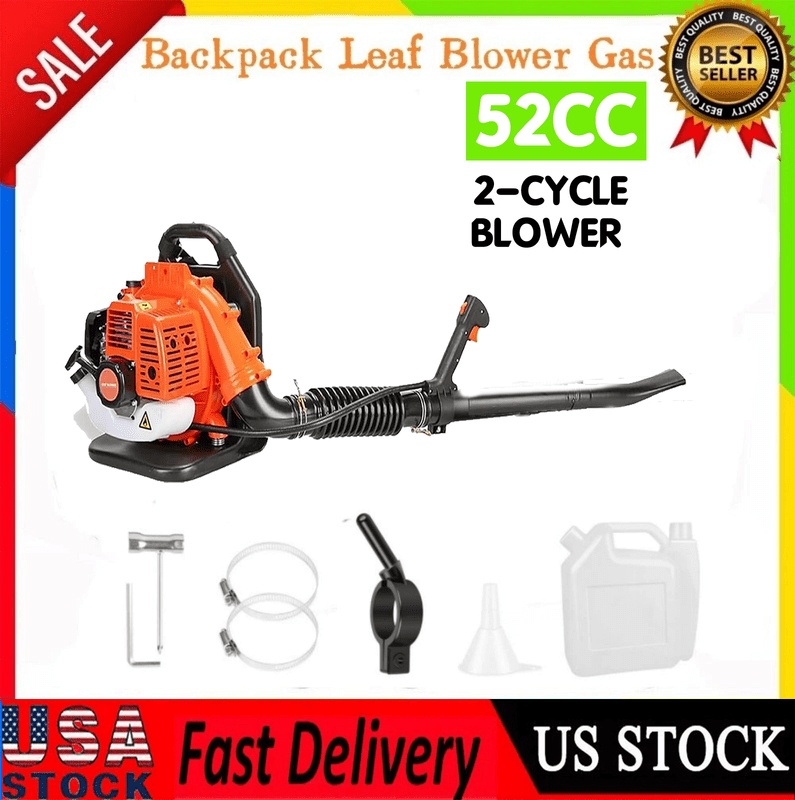 52CC Gas Backpack Leaf Blower – 1.7HP 2 Cycle Gas Leaf Blower, 550CFM High-Velocity, 200MPH High Airflow, Powerful Clearing Performance and Ergonomic Harness System