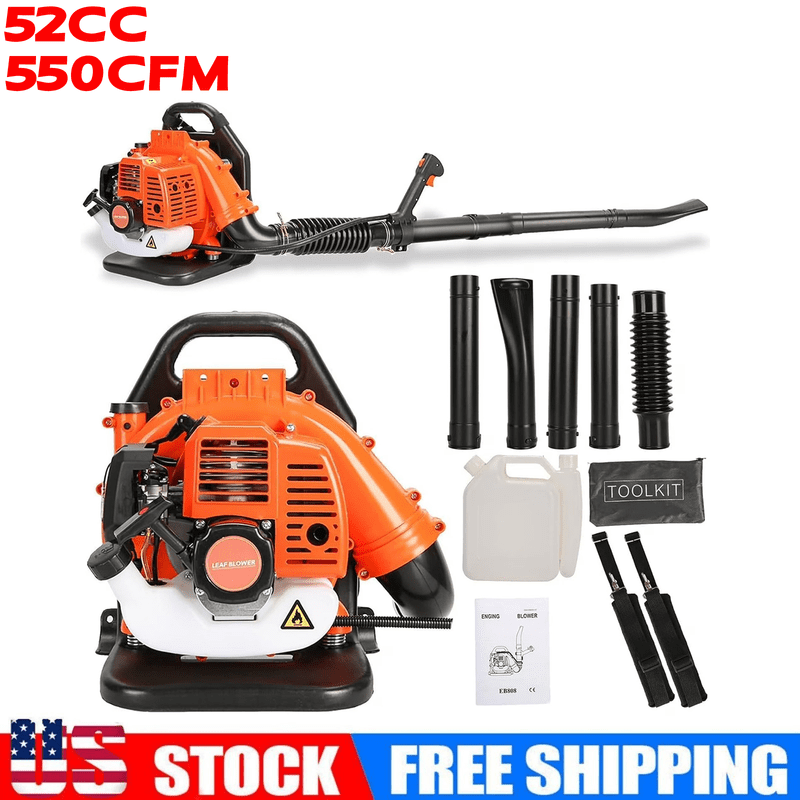 52CC Gas Backpack Leaf Blower, 2 Cycle 550CFM 200MPH Gas Powered Engine, Low Vibration and Ergonomic Design with Cruise Control for Outdoor GardenYard Cleaning and Snow Removal