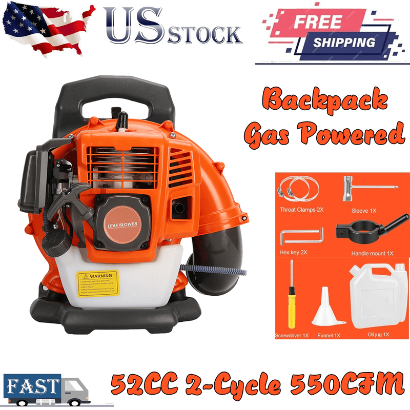 52CC Gas Backpack Leaf Blower 2-Cycle Enginee 550 CFM 200 MPH , 1.7 HP ,Ergonomic Harness System,Low Vibration and Cruise Control Powerful Gas Blowers for Lawn Yard Care-Gifts for Dad