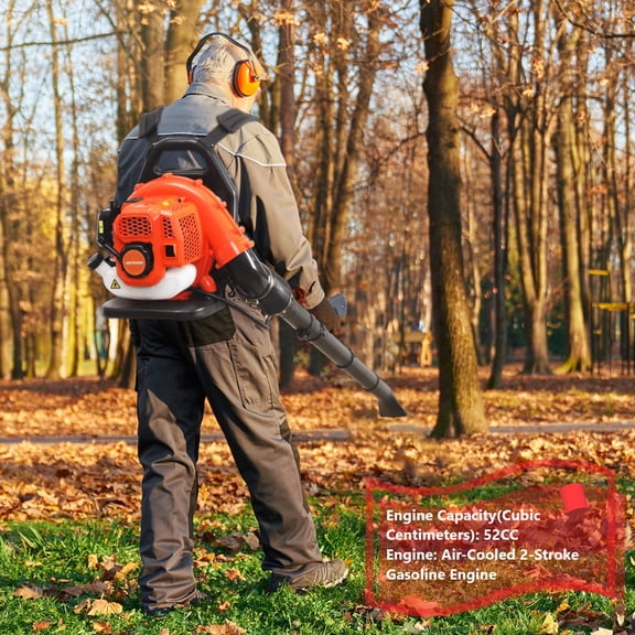 52CC Gas Backpack Leaf Blower, Snow Blower 550 CFM High Power 2-Stroke Engine Strong Wind Force for Yard Garden Snow & Dust Removal Adjustable Tube Ergonomic Harness