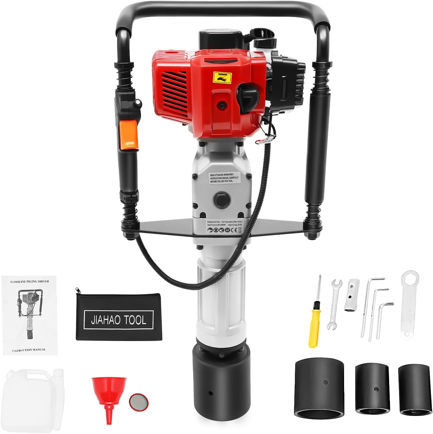 52CC Gas Powered Demolition Jack Hammer 2 Stroke Gas Powered Heavy Duty Concrete Breaker with Sharp Chisel/Flat Chisel for Concrete Floor Stone Breaker Punch Drill Chiseling Machine