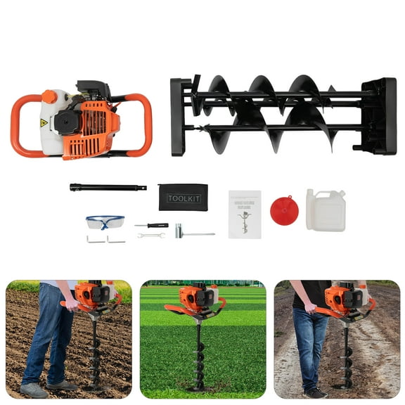 52CC Gas Powered Earth Auger Post Hole Digger Borer Ground Fence Drill w/3 Bits for drilled in epidermal turf&clay