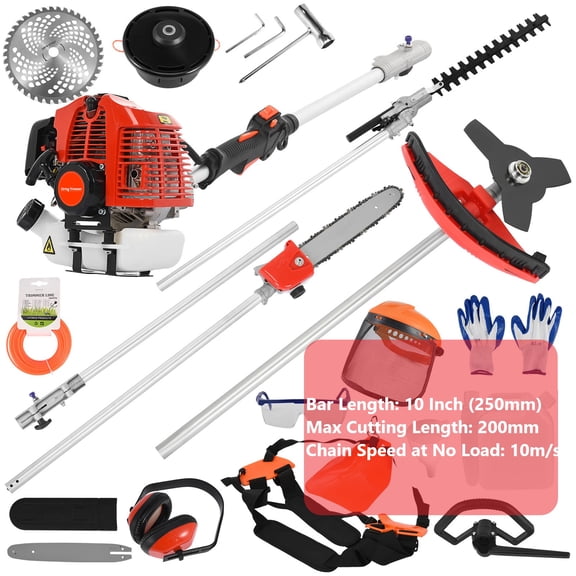 52CC Gas String Trimmer, All-in-One Weed Eater & Brush Cutter, Full Functioning Guard Accessories Hedge Trimmer 52cc Petrol Hedge Trimmer, 2-Stroke Tool for Yard & Garden Red