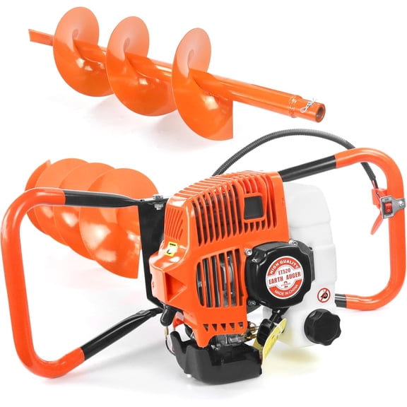 52CC Ice Auger Post Hole Digger Drill 2-Stroke Gas Powered 6" 10" Earth Auger Drill Bits, Garden Tools Petrol Drill Borer for Garden Lawn Ice Fishing