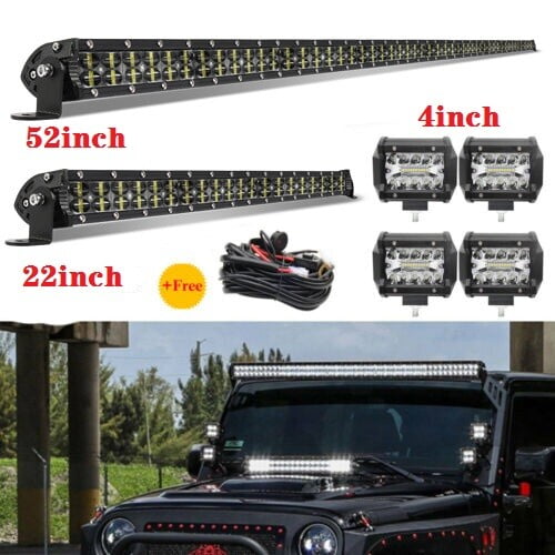 52INCH LED Work Light Bar Spot + 22"+ 4" Pods+ Wiring For Jeep Wrangler JK YJ TJ