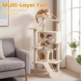 thumbnail image 1 of 52In Cat Tree Tower Beige Perches Condos Multi Cat Playground Scratching Posts 31Lbs Engineered Wood Sponge Plush Sisal Anti Topple Wide Base 22Lbs Capacity Climbing Ladder Dangling Balls Indoor Use, 1 of 10