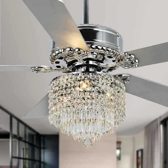 52In Crystal Ceiling Fan with Lights,Modern Modern Indoor Fandelier Fan Light with 3 Speed, Black 5 Blades Reversible Fan Ceiling for Living Room,Dining Room