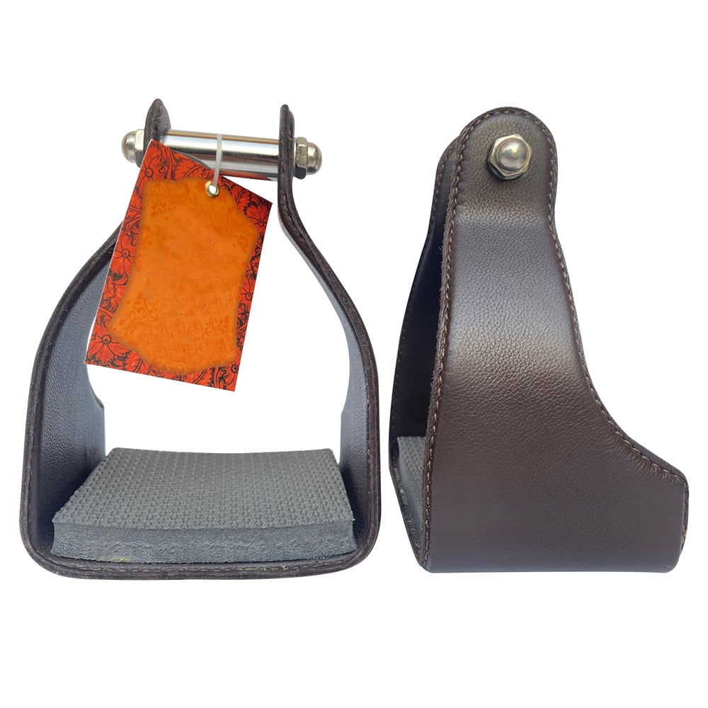 52JK HILASON Leather Covered Padded Endurance Stirrups Pair 2.5 Inches