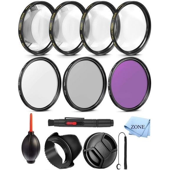 52MM Professional UV CPL FLD Lens Filter and Close-Up Macro Accessory Kit for Lenses with a 52mm Filter Size + Cleaning Pen, Air Blower, Tulip Hood, Lens Cap and Cap Keeper