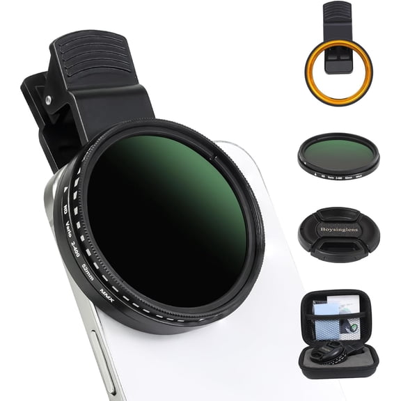 52MM Variable ND2-ND400 Filter, Ultra Slim Multi-Coated Adjustable Neutral Density Clip-on Phone Lens ND Filter Kit, Compatible for iPhone 15 14 13 12 11, Google Pixel and Other Smart Phones