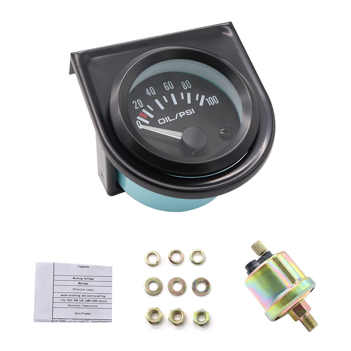 Nimoa Jauge Pression Huile 52mm 12V – Électromagnétique Universelle – 0-100 PSI Pour Voiture, Modification Auto