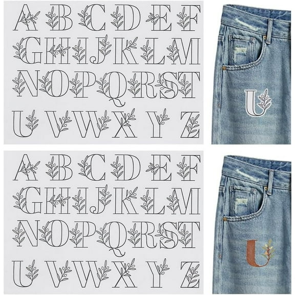 52PCS Alphabet Water Soluble Hand Sewing Stabilizers 2 Sheet A-Z Letter Flower Pattern Pre-Printed Stitch Embroidery Stencils