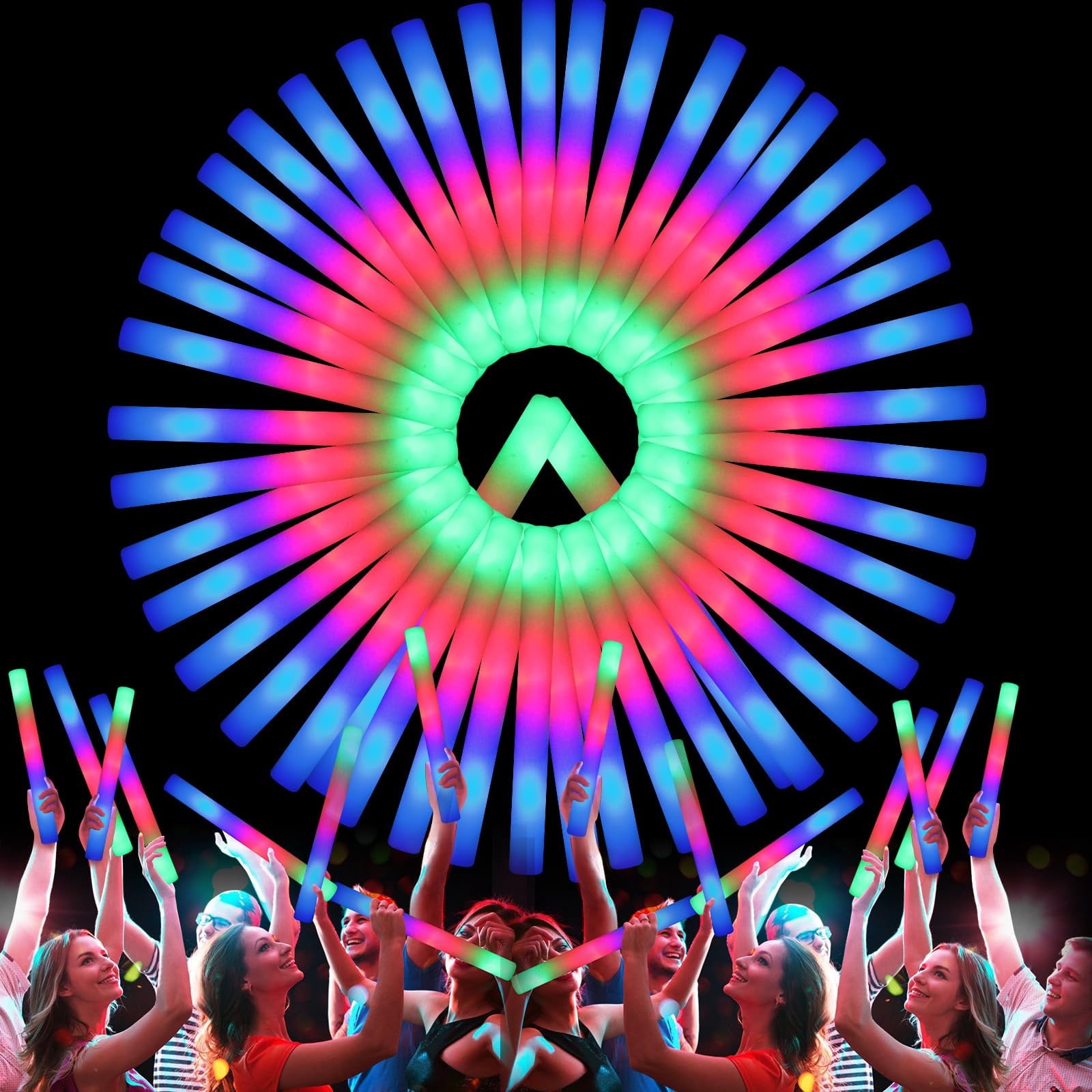 Micrency 52Pcs Foam Light Sticks - Glow-in-The-Dark with 3 Flashing Modes - Party, Wedding, Birthday, Concert, Halloween & Christmas Supplies