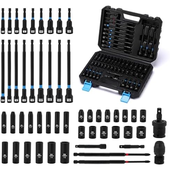 52PCS Socket Set & Magnetic Nut Driver Set, 1/4" Dr. Deep & Shallow Impact Sockets (4mm-15mm), 1/4" Hex Shank Nut Drivers (6mm-14mm), Quick-Release Hex Converter, Storage Case$$Tools & Hardware Other