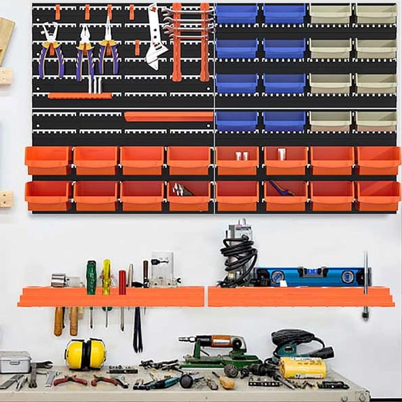 52PCS Wall Mounted Storage Bins Garage Storage Drawers with 4PCS Wall Mounting Peg Boards Workshop Parts Rack Container Tool Organizer Easy Access Compartments for Hardware Crafts Office Supplies