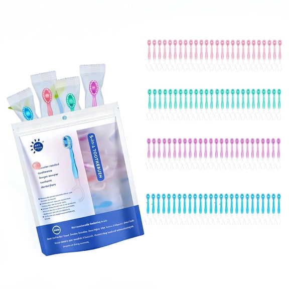 52Pack Disposable Travel Toothbrushes with Toothpaste, Individually Wrapped Mini Single Use Toothbrushes, No Water Needed Toothbrushes with Tongue Scraper for Travel, Hotel, Camping