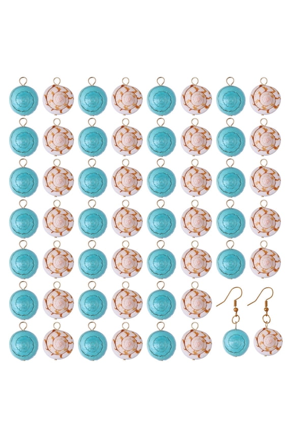 52Pc 2 Style Natural Shiva Eye Shell Pendants Shell Shape Charms with Loops Golden Mixed Dyed and Undyed Mixed Color 23x17.5~19x11.5~13mm Hole 2.8mm