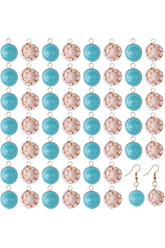 52Pcs 2 Styles Natural Shiva Eye Shell Pendants Shell Shape Charms Golden 23x17.5~19x11.5~13mm Hole: 2.8mm 26pcs/style