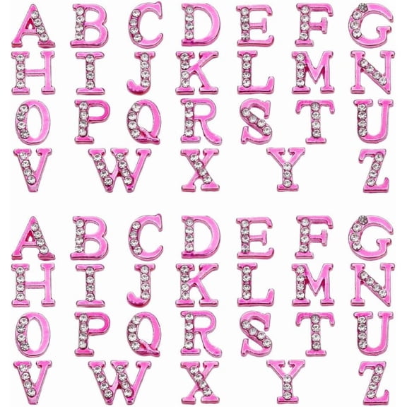 52Pcs 26 Styles Alloy Rhinestone Cabochons Nail Art Decoration Accessories Magenta Letter Letter A~Z 4~6x5.5~9x2mm 2pcs/style for Handmade