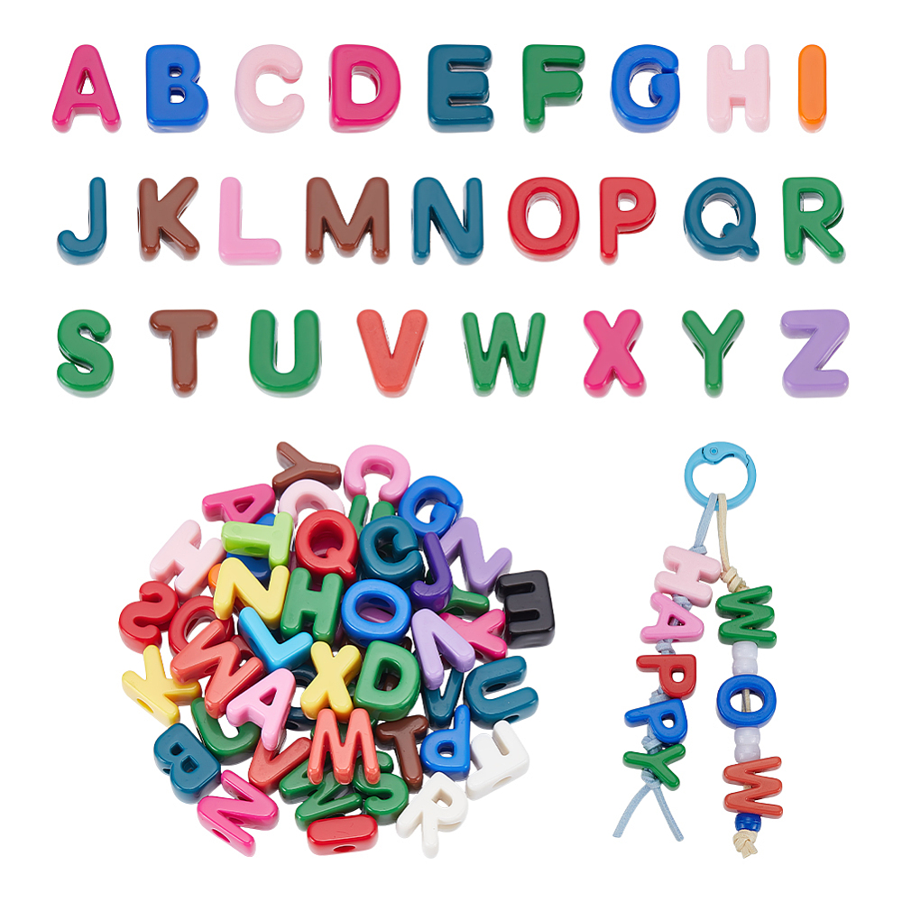 52Pcs 26 Styles Large Acrylic Alphabet Beads Colorful European Letters ...