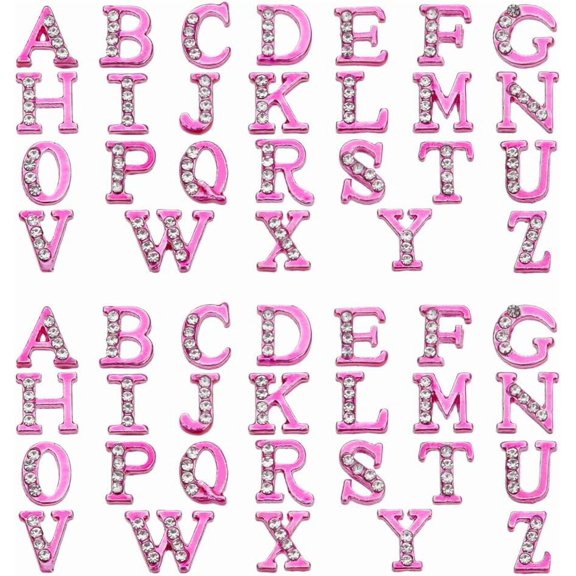52Pcs 26 Styles Pink Letters Nail Studs Rhinetone Letters 26-Letters Charms with Rhinestone A~Z Letter Rhinestone Resin Fillers for DIY Nail Arts Decoration Resin Jewelry Making