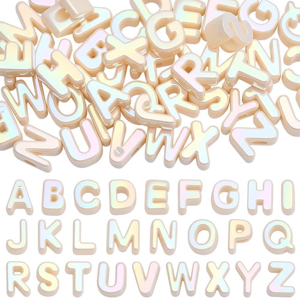 52Pcs 26 Styles UV Plated Acrylic European Beads Large Hole Beads Pearlized Letter A~Z 20~21x8.5~21x13.5~14mm Hole: 6mm 2pcs/style