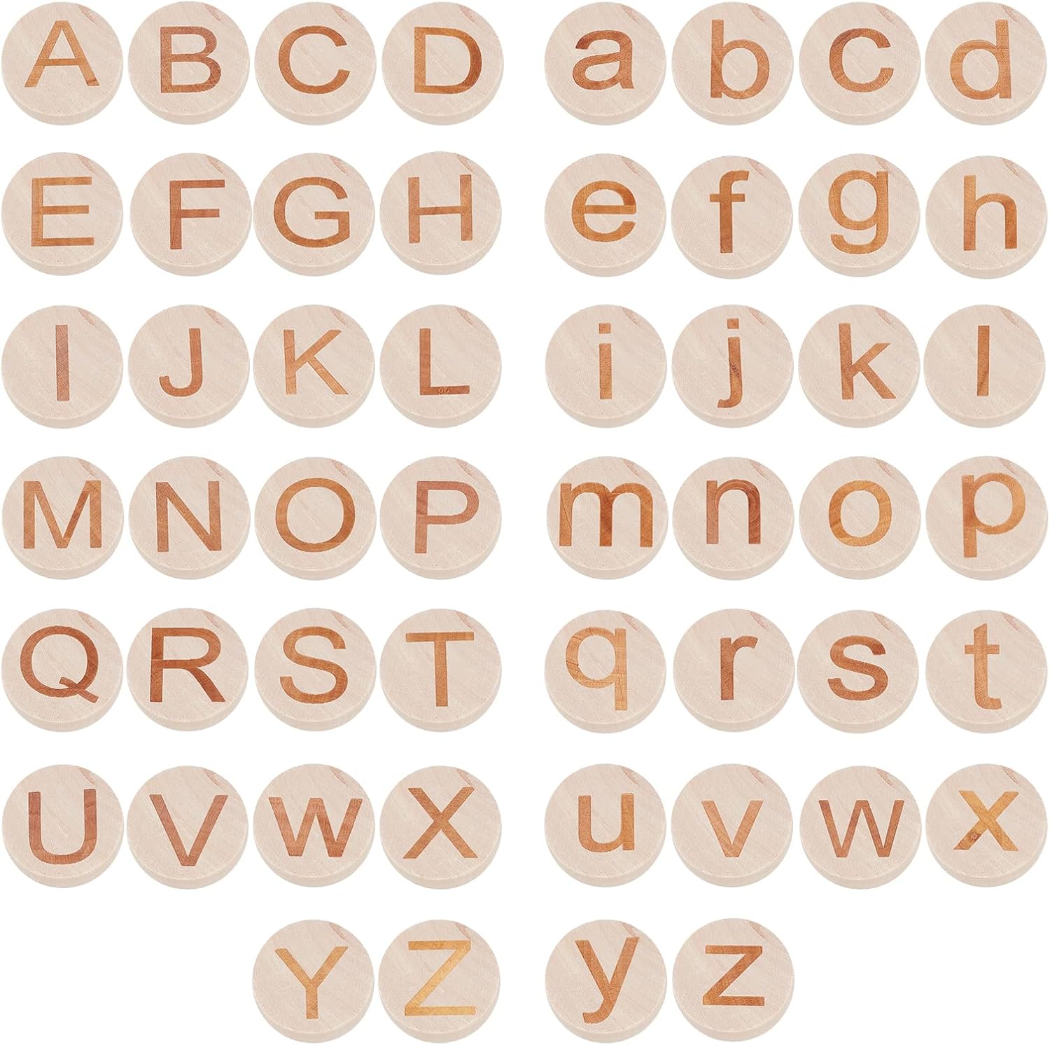 52Pcs 30mm Diameter Capital and Lower Alphabet Wooden Cabochon Letter Wooden Cabochon Unfinished ...