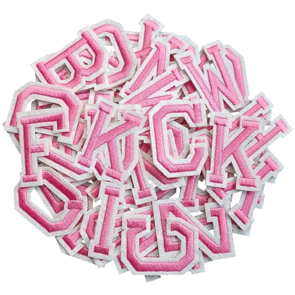 52Pcs A-Z Iron On Letters for Clothing, Embroidered Fabric Alphabet Patches with Adhesive Backing, DIY Repair Decals for Denim Hats Jeans, Pink