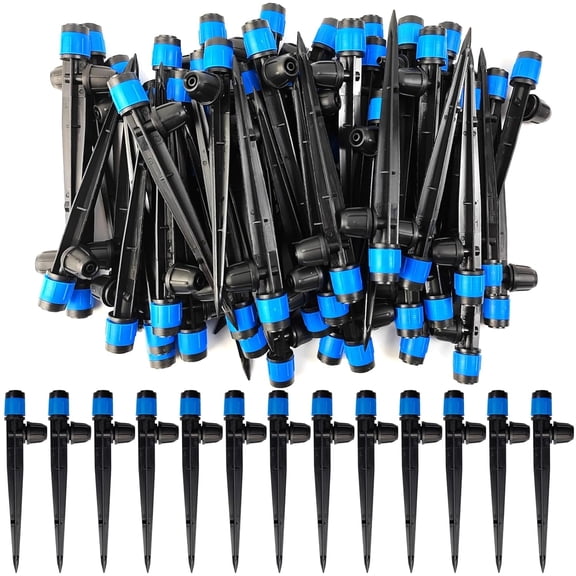 52Pcs Adjustable Drip Irrigation Emitters 1/4" Micro Sprinkler Drippers on 5" Stakes for Garden