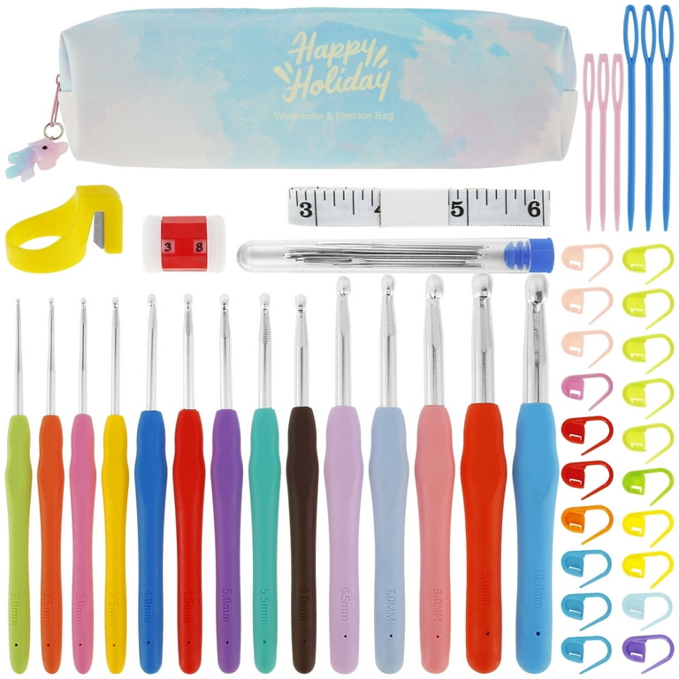 52Pcs Crochet Hook Set 2-10mm Crochet Needle with Ergonomic Handle Colorful  Crochet Kit Complete Crochet Accessories with Stitch Markers Needles Tape  Measure Row Counter Thimble for Beginner Crafts 