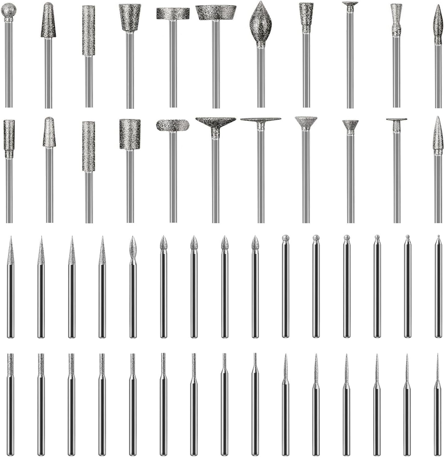52Pcs Diamond Grinding Bit Polishing Kit Compatible with Dremel, Stone Carving Set Diamond Bits 1/8" (3mm) Shank Accessories for Stone Glass Ceramics Carving, Polishing, Grinding
