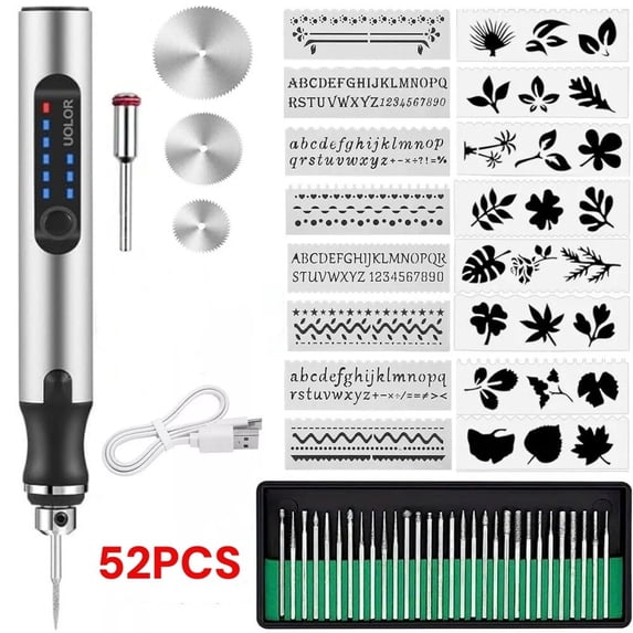 52Pcs Electric Engraving Pen Kits, Mini Portable Electric Engraver Tool for Jewelry Wood Metal Stone Plastic Glass Etching