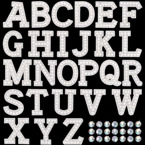 52Pcs Iron on Letter Rhinestone Patches A-Z Sew On Patches Glitter Alphabet Applique Bling Rhinestone Letter Stickers Embroidered Patches for Hats Shirts Shoes Jeans Bags DIY Decor Silver