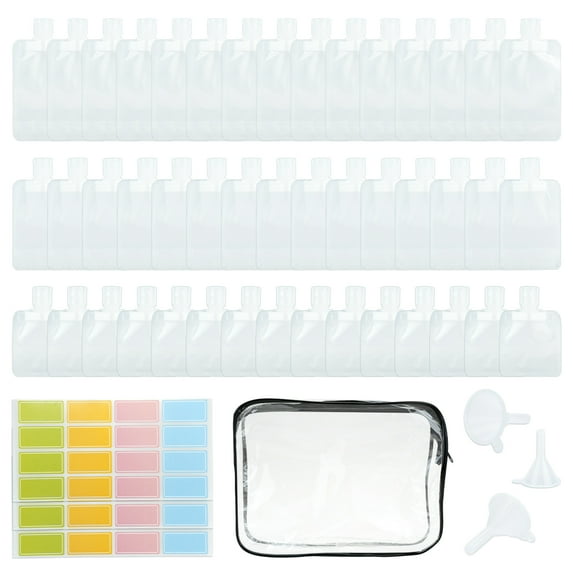 52Pcs TSA Approved Travel Fluid Squeeze Pouches, Travel Pouches for Toiletries, Travel Size Stand Up Pouch, Refillable Leakproof Travel Containers for Shampoo Conditioner Lotion Soap Liquids