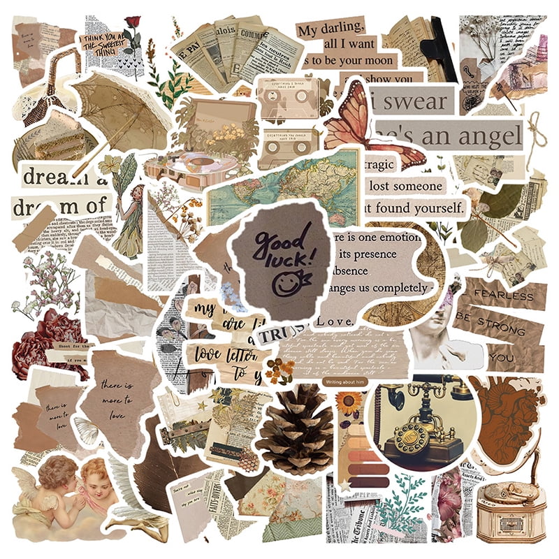 52Pcs Vintage Stickers Retro Style Pattern Diary Planner Decorative