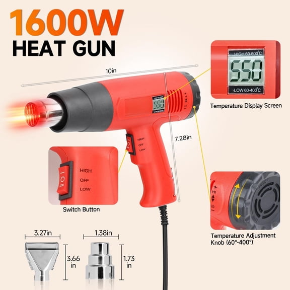 52Pcs Vinyl Wrap Tool Kit with Heat Gun, Felt Squeegee, Plastic Scraper, Film Cutting Tool, Magnets Holder, Window Tint Tools for Car Film Installation