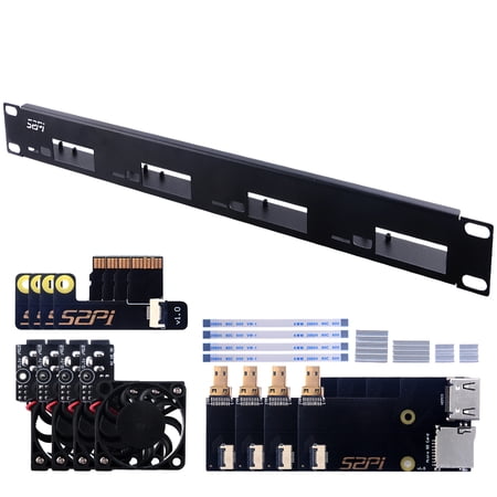 52Pi 1U Rack Kit for Raspberry Pi 4, 1U Rackmount Supports 1-4 Units with 4pcs Fans, Aluminum Heatsinks, Micro HDMI Boards, TF Card to FPC Boards for Raspberry Pi 4B