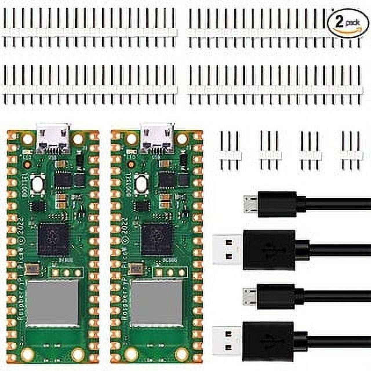 52Pi 2-Pack Raspberry Pi Pico W with Pin Headers & USB Cables ...