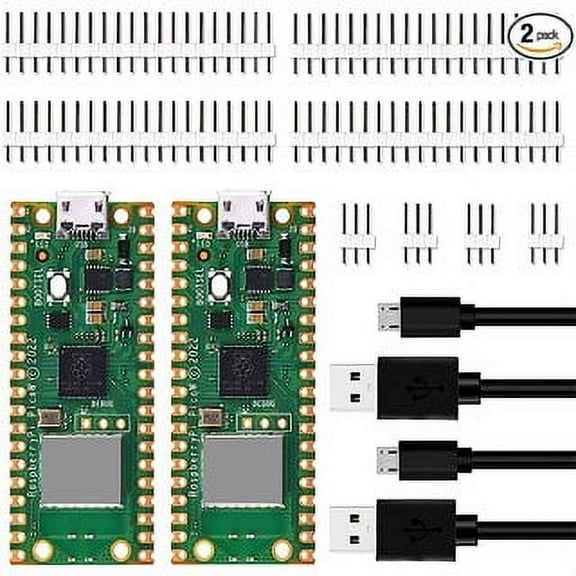 52Pi 2-Pack Raspberry Pi Pico W with Pin Headers & USB Cables- Raspberry Pi RP2040 Chip, Wi-Fi Wireless Connectivity, Raspberry Pi Pico W Boards, 20Pin Headers, 3Pin Headers