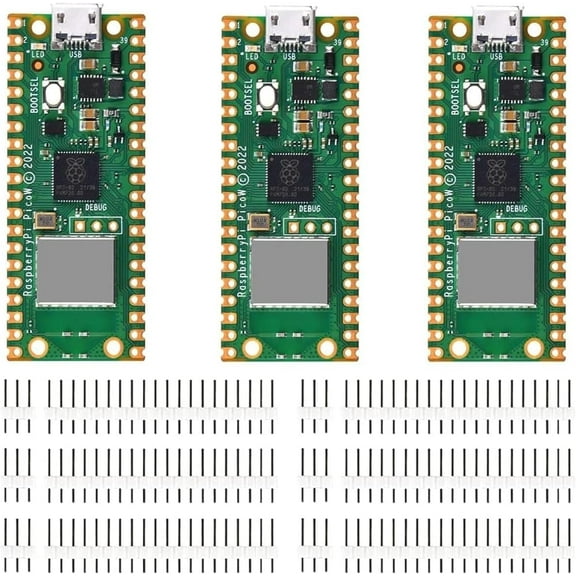 52Pi 3PCS Raspberry Pi Pico W with Pin-Headers,- Raspberry Pi RP2040 Chip, Wi-Fi Wireless Connectivity