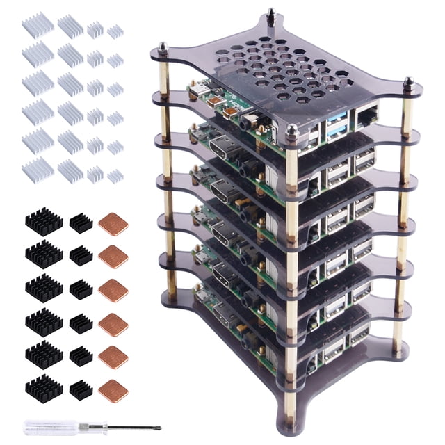 52Pi 6-Layers Cluster Case for Raspberry Pi, Pi Rack Case with Raspberry Pi Heatsinks Stackable Case Stack Enclosure for Raspberry Pi 4/3/2 Model B,Raspberry Pi 3 Model B+ (Brown)