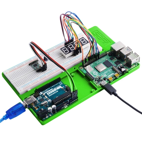 52Pi ABS Holder Breadboard Holder for Raspberry Pi 4B, 5 in 1 Base Plate Case for Raspberry Pi 4 Model B,3B+,3B,2B,B+,Zero,Zero W(2) and Arduino UNO,Arduino Mega 2560 (Green Holder)