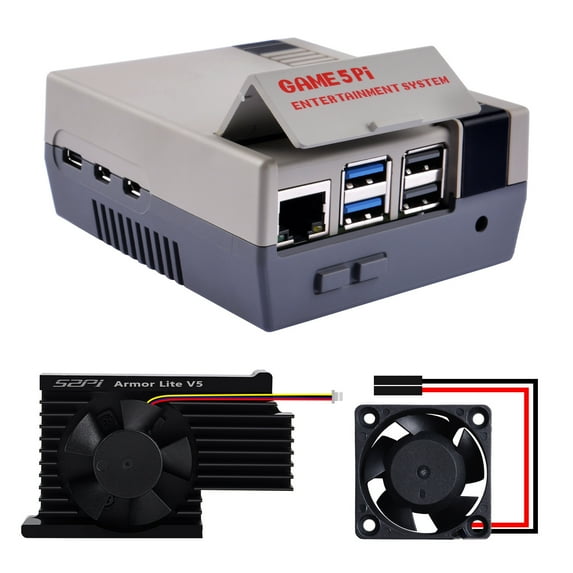 52Pi Case for Raspberry Pi 5, Pi 5 Case w/ 4pin Cooling Fan, Game5Pi Case for Raspberry Pi 5 (Gray)