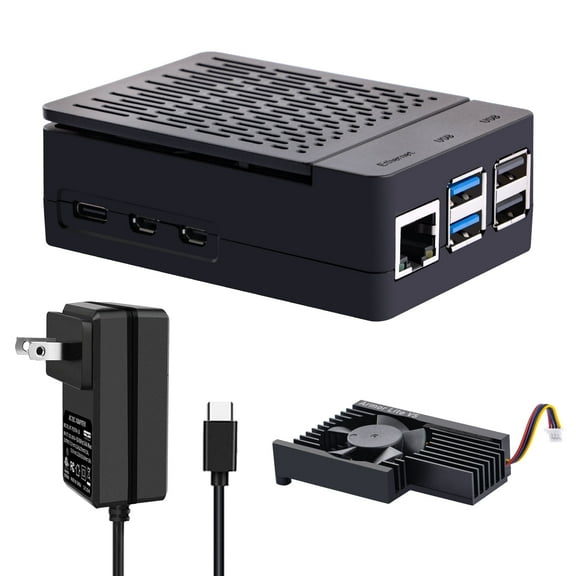 52Pi Case for Raspberry Pi 5 with 27W Power Supply, Pi 5 Case with Heatsink Fan and PD Adapter USB C 5.1V 5A Power Adapter for Raspberry Pi 5 8GB 4GB