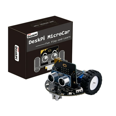 52Pi DeskPi MicroCar Kit Compatible with Micro Bit V2, DIT Coding Robot Car Kit, STEM Educational Project for School and Home, Graphical Makecode Coding Car with Tutorial (Without Micro:bit)