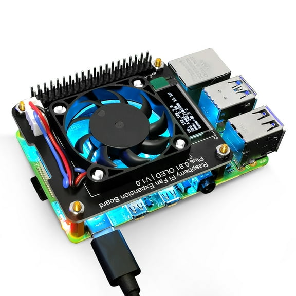 52Pi Fan Hat for Raspberry Pi 4 Model B, Raspberry Pi PWM Fan GPIO Expansion Board with 0.91inch OLED Display for Raspberry Pi 4B/3B+/3B/2B