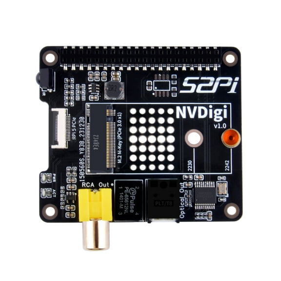 52Pi NVDigi Expansion Board for Raspberry Pi 5, with HiFi Digi and M.2 PCIe Slot for NVMe 2242/2230 SSD