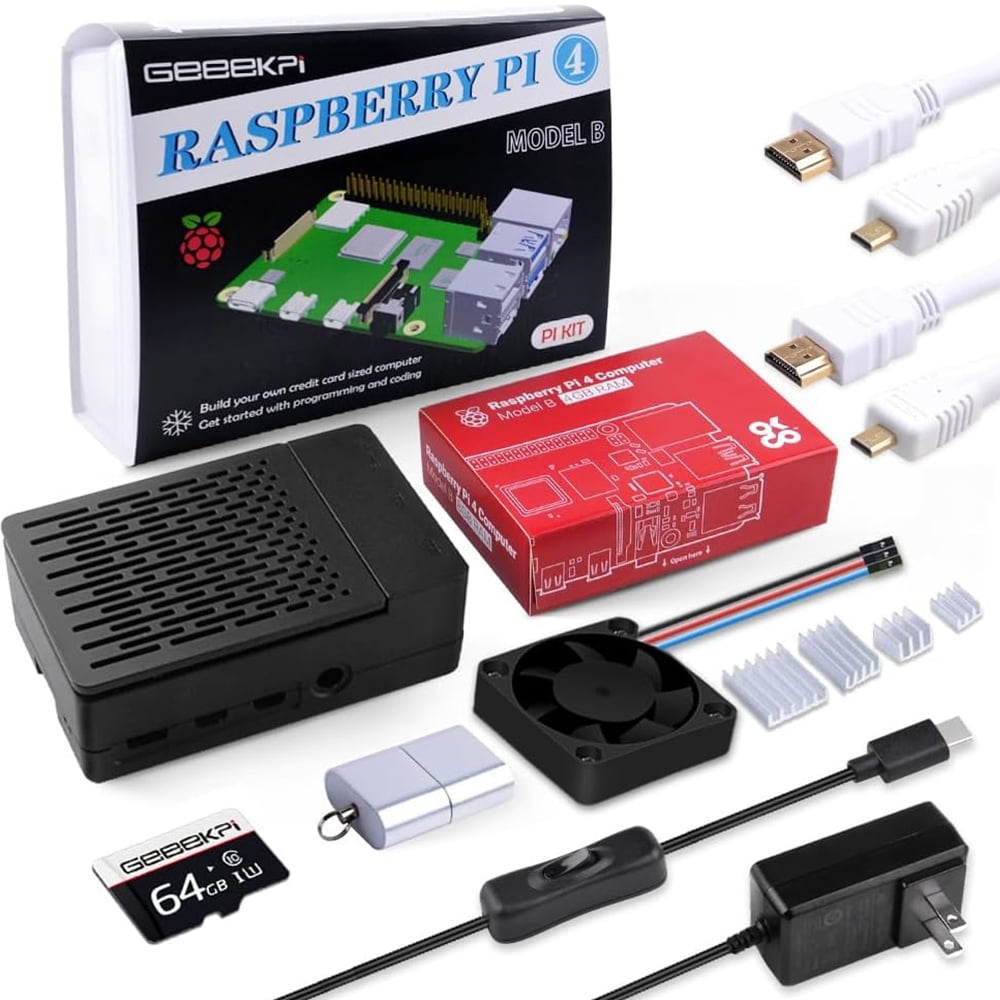 52Pi Raspberry Pi 4 4GB Starter Kit - 64GB Edition, Raspberry Pi 4 Case ...